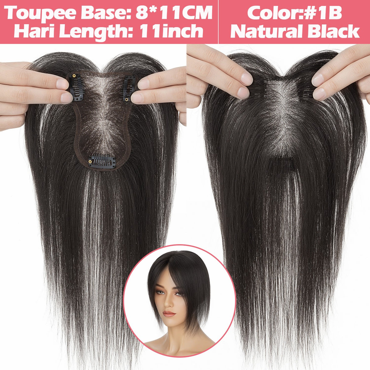 Women's Human Hair Clip-In Hairpiece Topper with Silk Lace Base – Natural Look