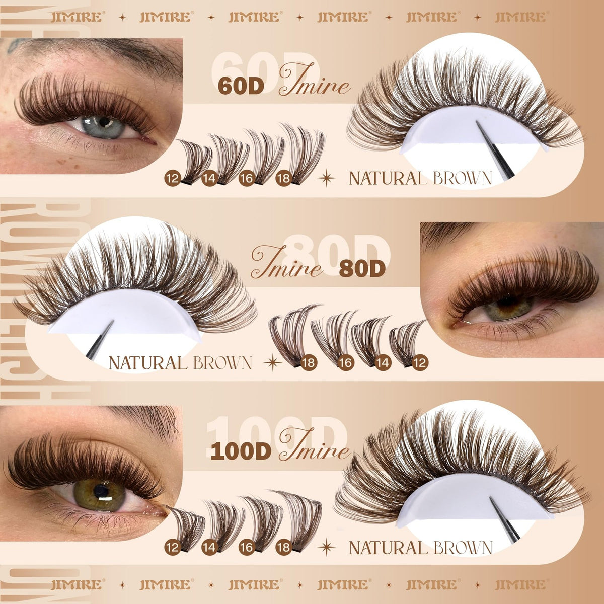 Brown Eyelash Clusters Set - 6 Styles Mixed D Curly Lash Extensions 476 pcs