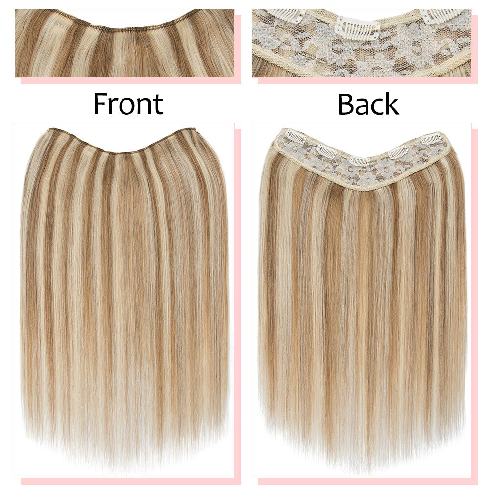 Clip-In Human Hair Extensions V-Shape Half Head - Remy Straight Hair