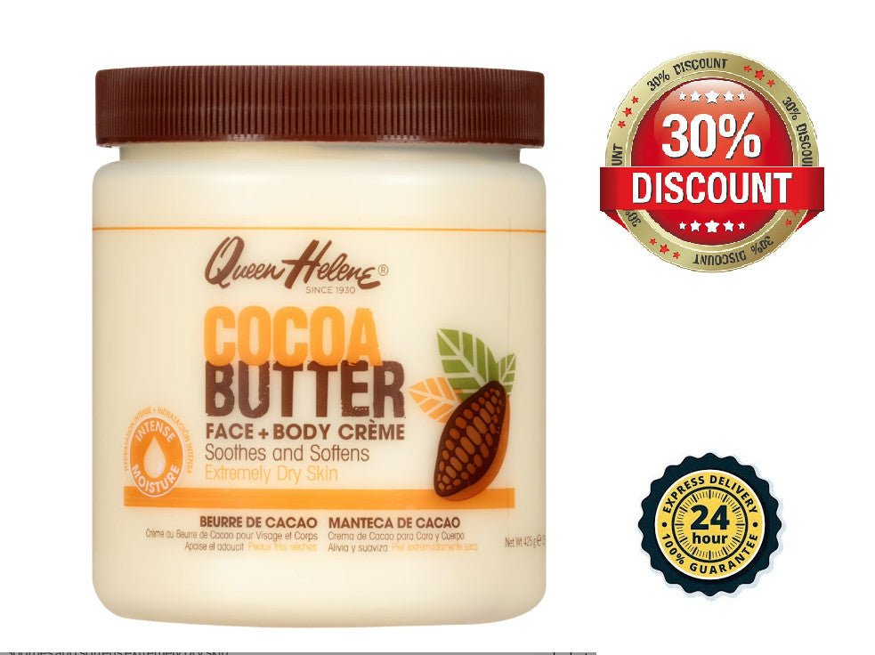 Queen Helene Cocoa Butter Crème Face & Body Lotion for Dry Skin, 15 oz