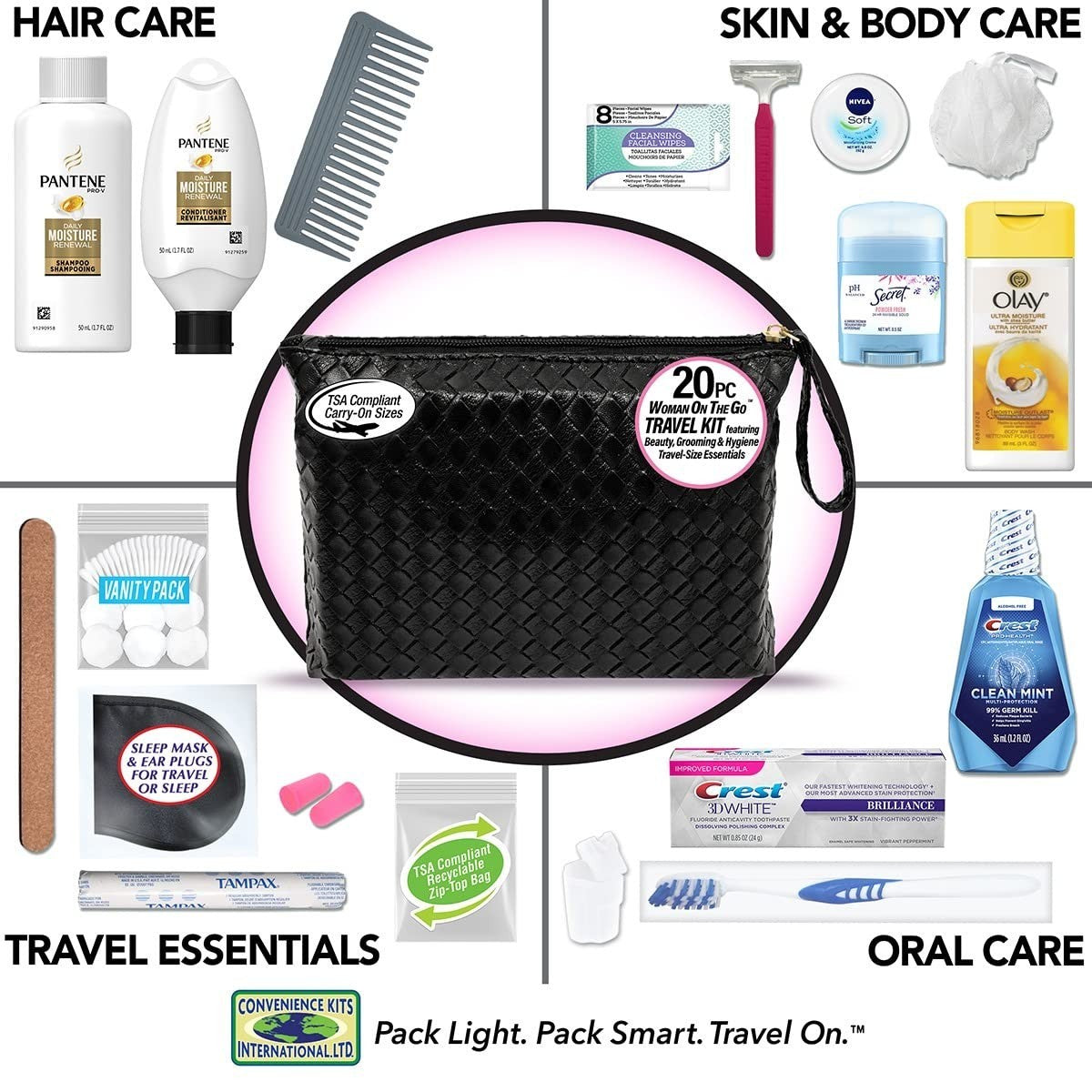 20-Piece Travel Toiletry Kit with Clear Organizer Bag - TSA Compliant