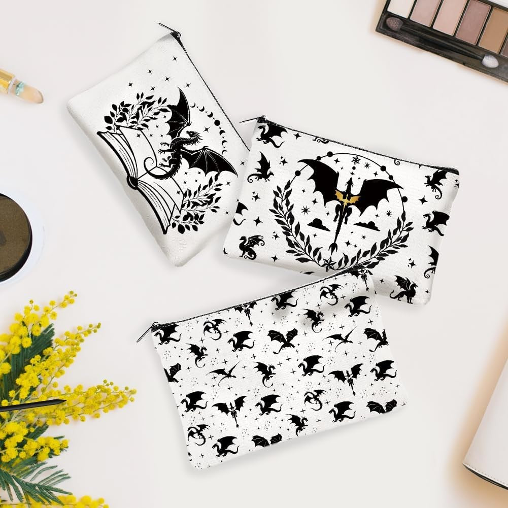 4-Pack Canvas Makeup Bags with Zipper - Dragon Star Pattern Travel Organizers