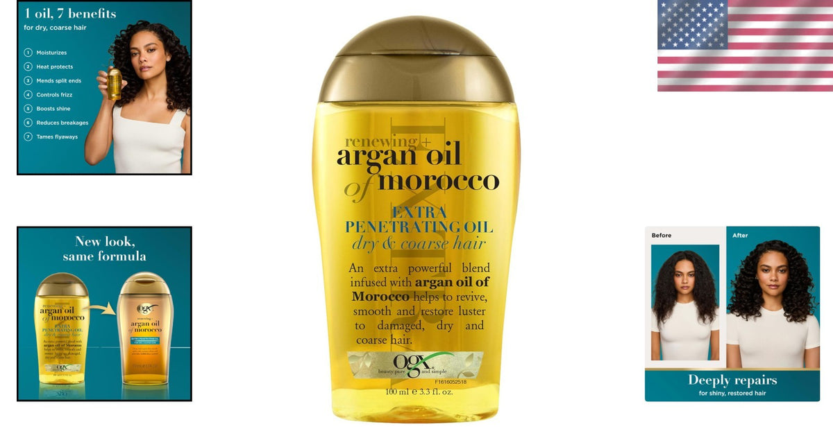 Hair Oil with Argan Oil for Frizz Control - 3.3 Fl Oz, Deep Repair & Shine