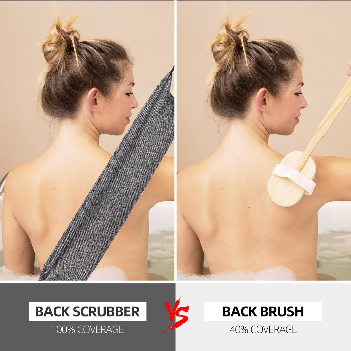 2Pcs Exfoliating Back Scrubber with Handles Body Towel Gray, Gray