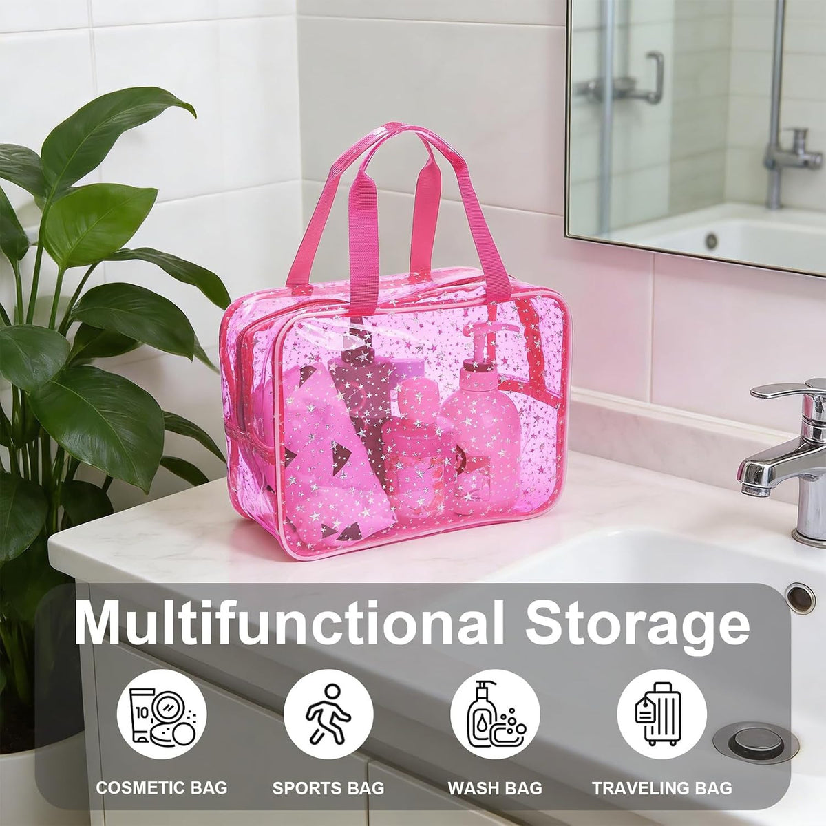 Waterproof Clear PVC Makeup Bag Set with Handle - 2 Pack for Travel & Storage