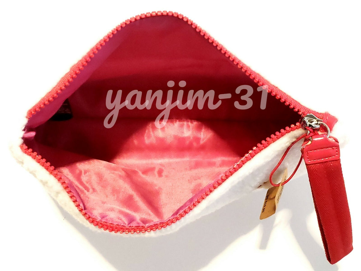 Pink Cozy Plush Fleece Makeup Bag with Sherpa Lining - Travel Cosmetic Pouch