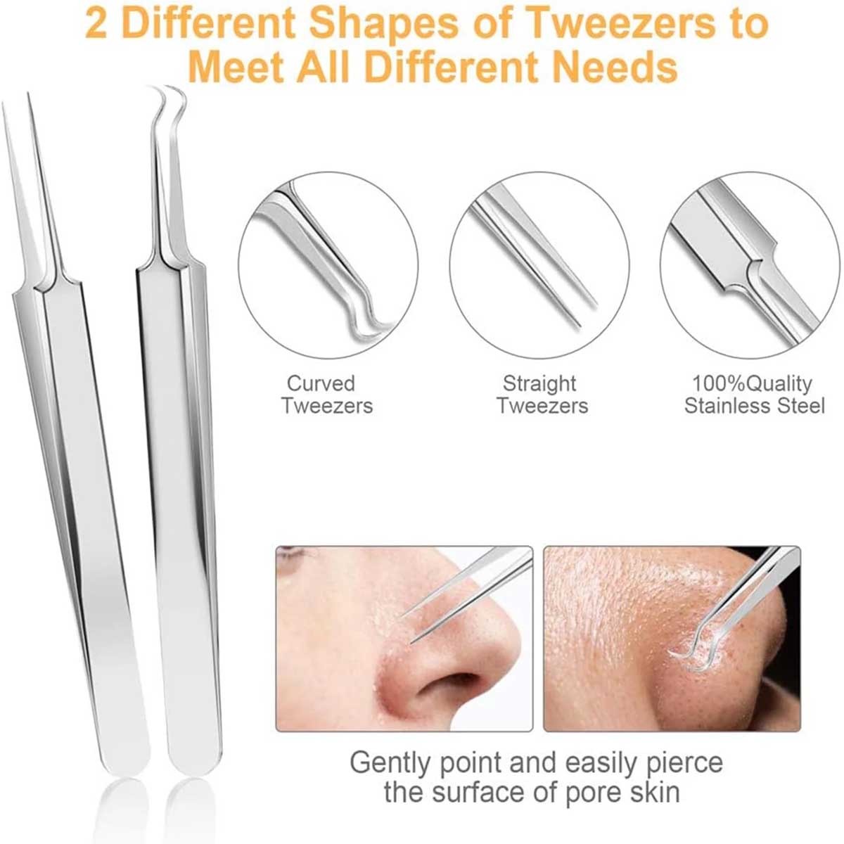 9-Piece Blackhead Remover Tool Kit for Comedone Extraction - Stainless Steel