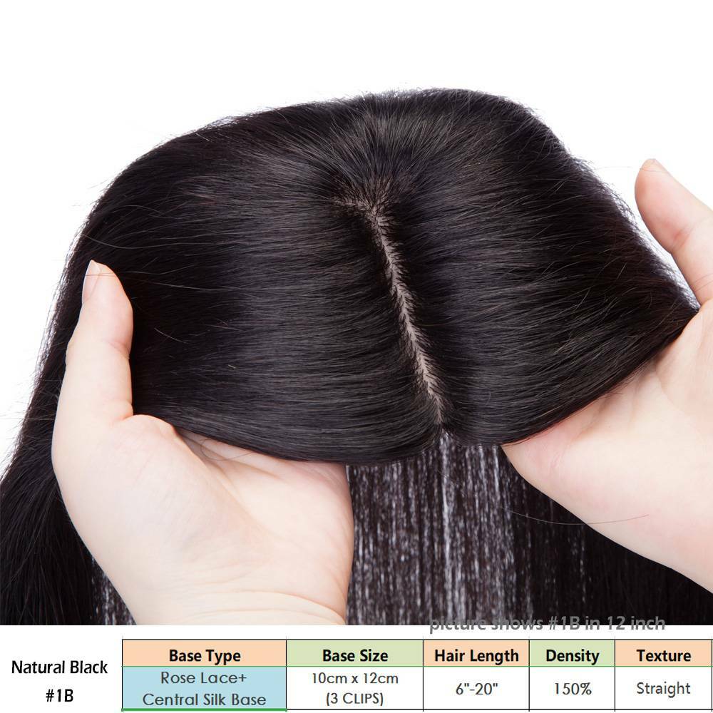 Clip-In Human Hair Topper with Silk Base for Women - Natural Look & Various Sizes