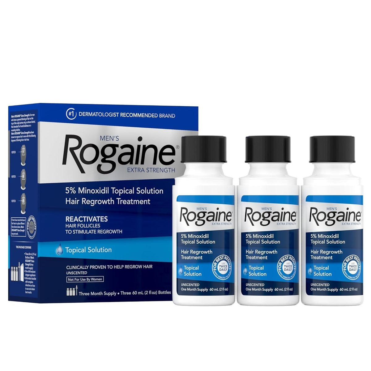 Minoxidil 5% Extra Strength Hair Regrowth Solution for Men - 3-Pack
