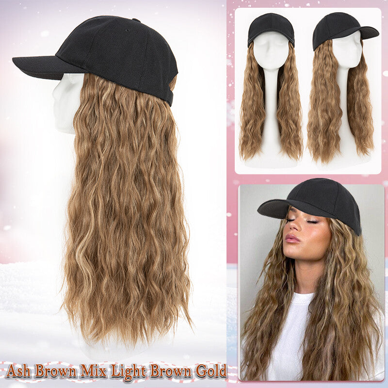 Unisex Wavy Long Hair Beret Cap with Synthetic Hair - Casual Hat Wig