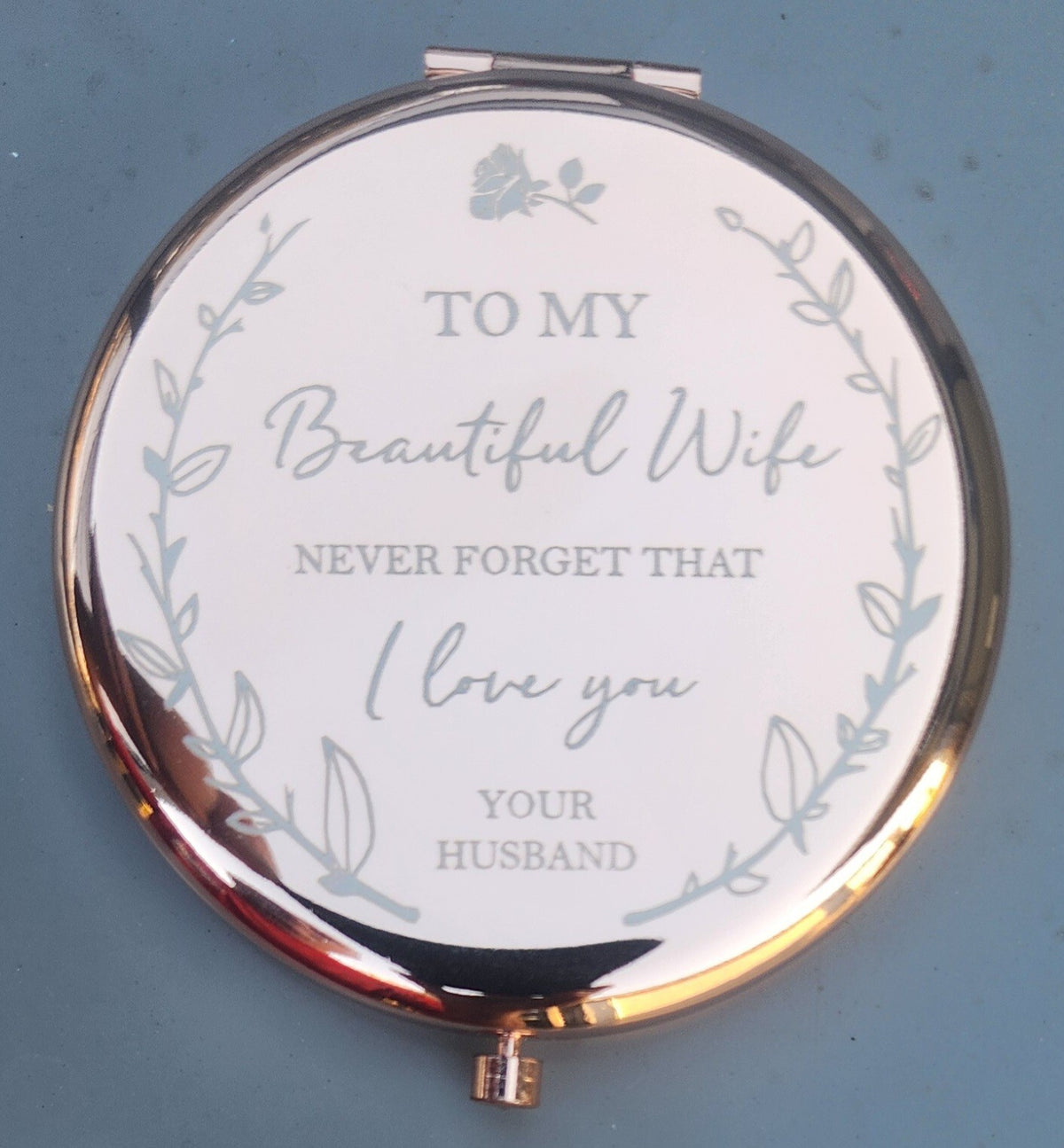 Rose Gold Compact Makeup Mirror - Wedding Gift for Wife, Love Your Husband