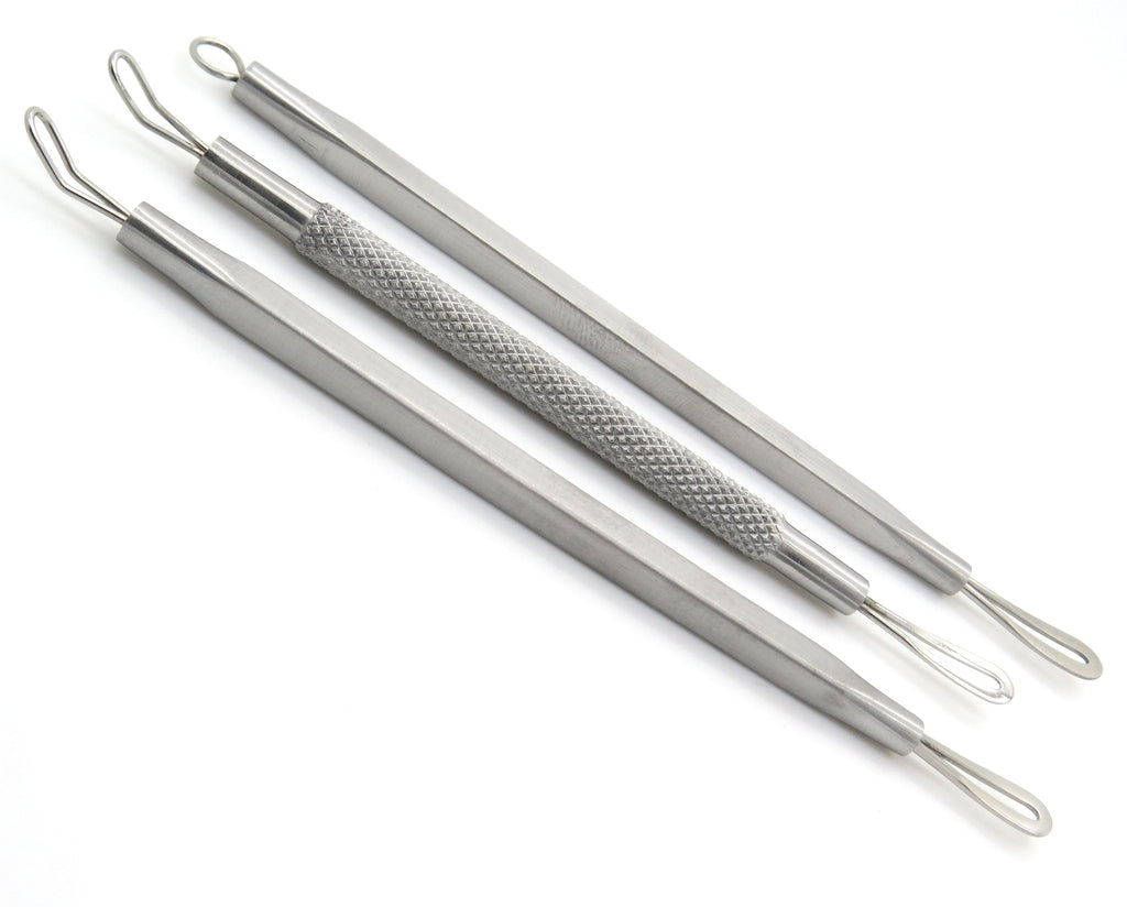 Comedone Extractor Tool Set of 3 - Blackhead & Acne Blemish Remover Kit