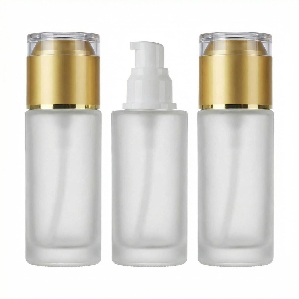 3 Pack 60ml Frosted Glass Lotion Pump Bottles with Gold Caps - Travel & Skincare