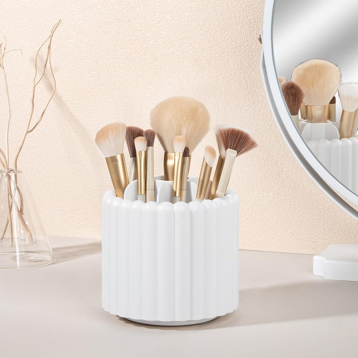 Rotating Makeup Brush Holder with 7 Slots - Removable Organizer for Vanity