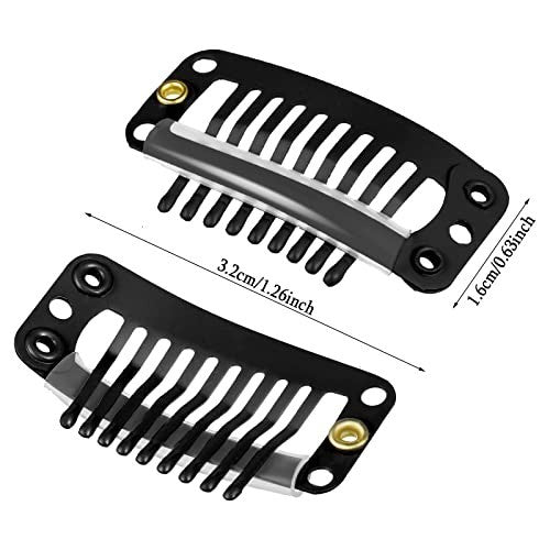 30 Pieces 32 mm 9-teeth Hair Extension Clips Wigs Snap Black