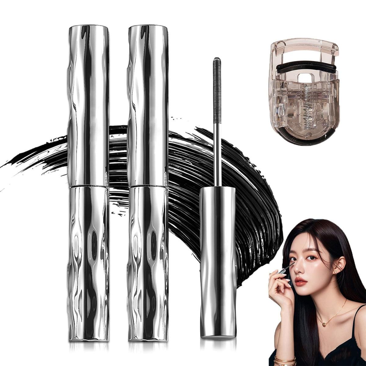 Waterproof Metal Eyelash Curler Tool with Precision Brush - 2 Pack