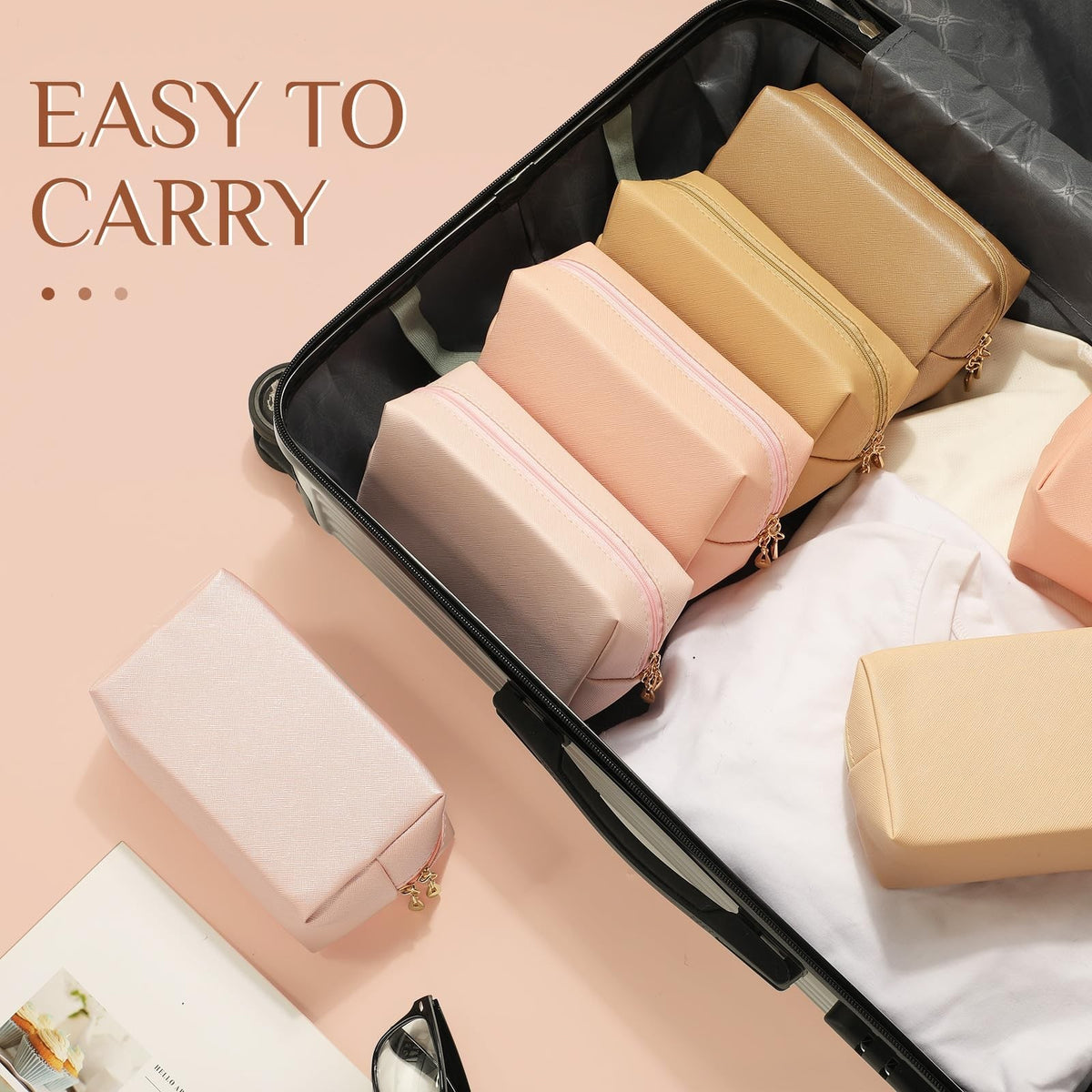 9 Pack Travel Cosmetic Bags for Women - PU Double Zipper Makeup & Toiletry Organizer