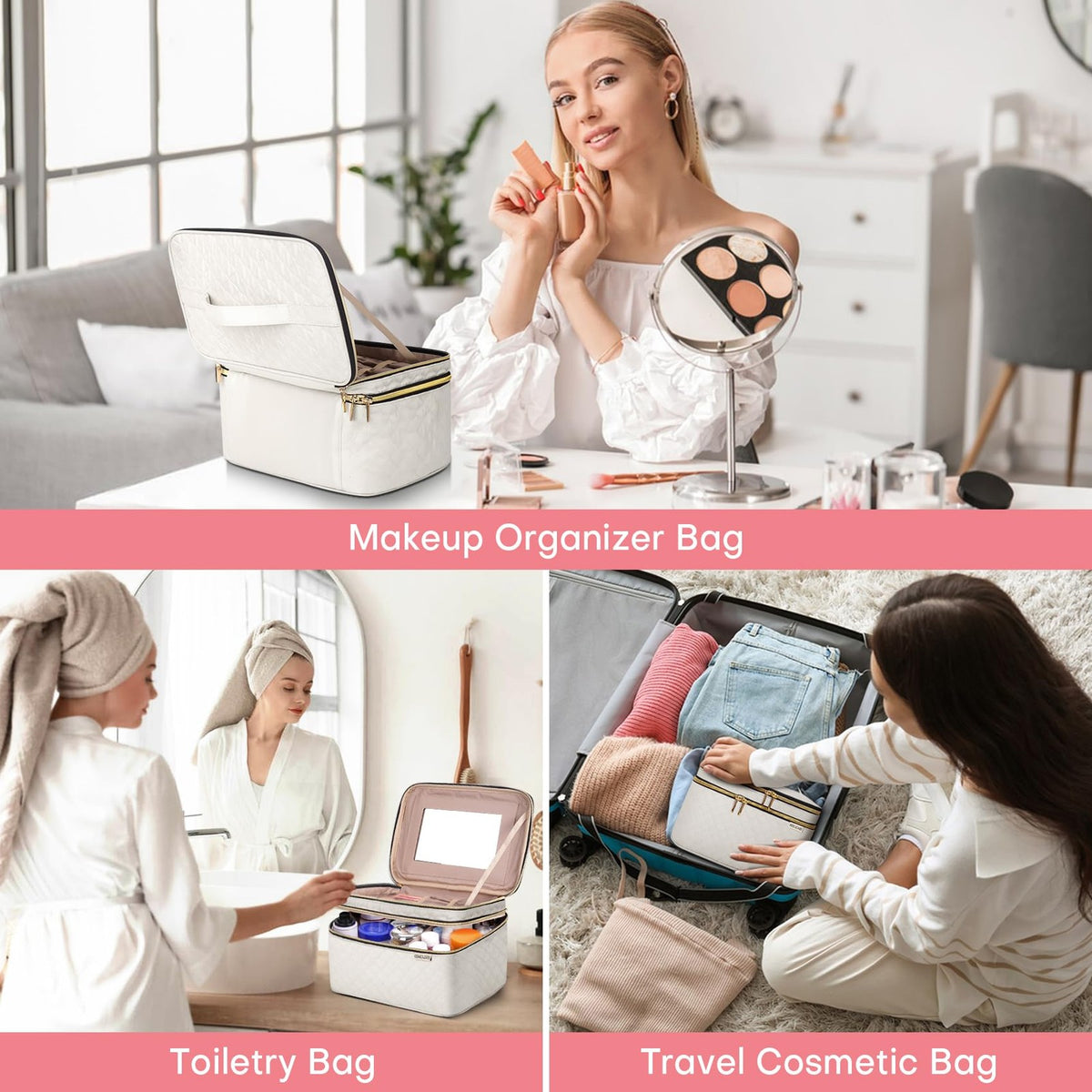 Large Travel Makeup Bag Organizer with Multiple Compartments for Women