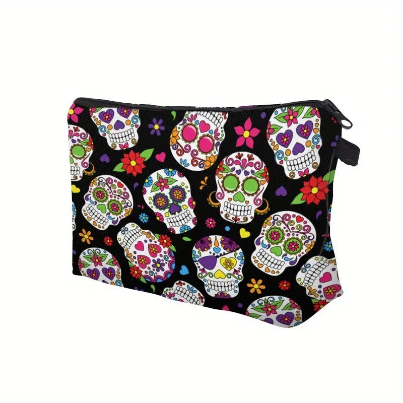 Skull Dia De Los Muertos Print Makeup Bag - Travel Essential Accessories