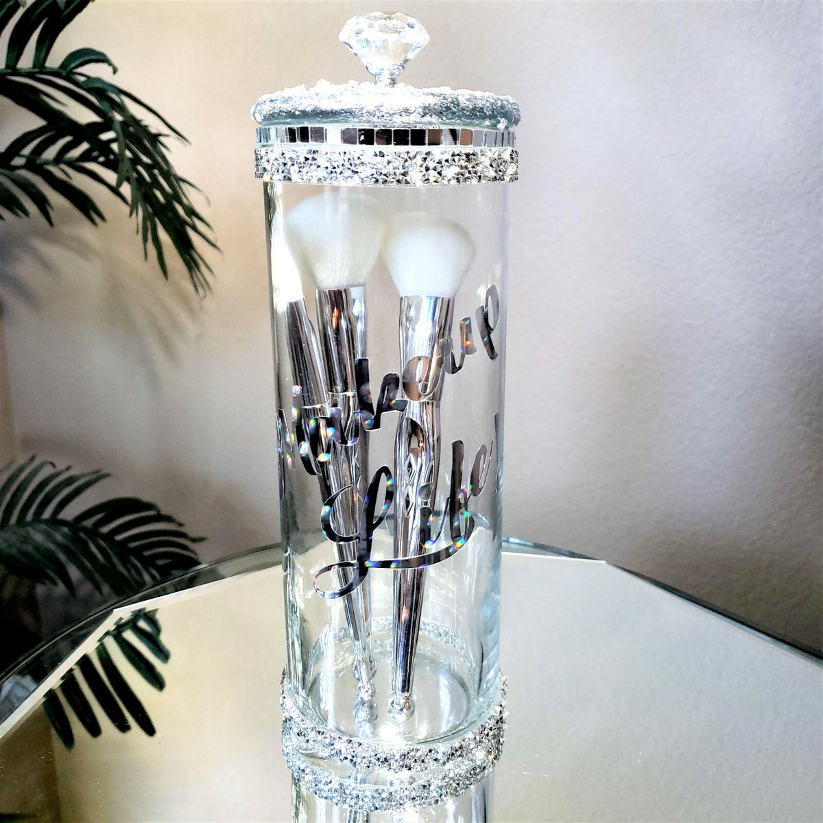 Makeup Brush Holder Organizer with Lid - Vanity Storage and Decor