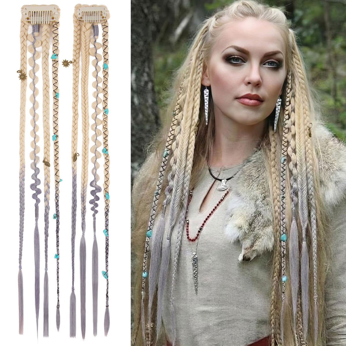 Boho Clip-In Dreadlocks Hair Extensions with Beads & Charms - Festival Style