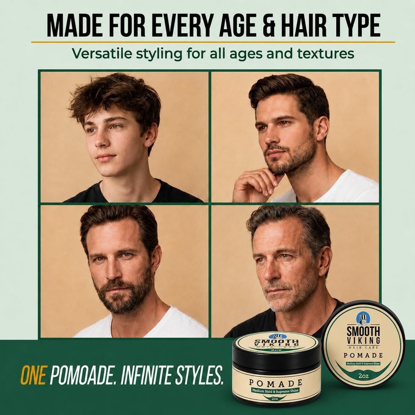 Men's Water-Based Pomade - Strong Hold, Silicone-Free, 2oz