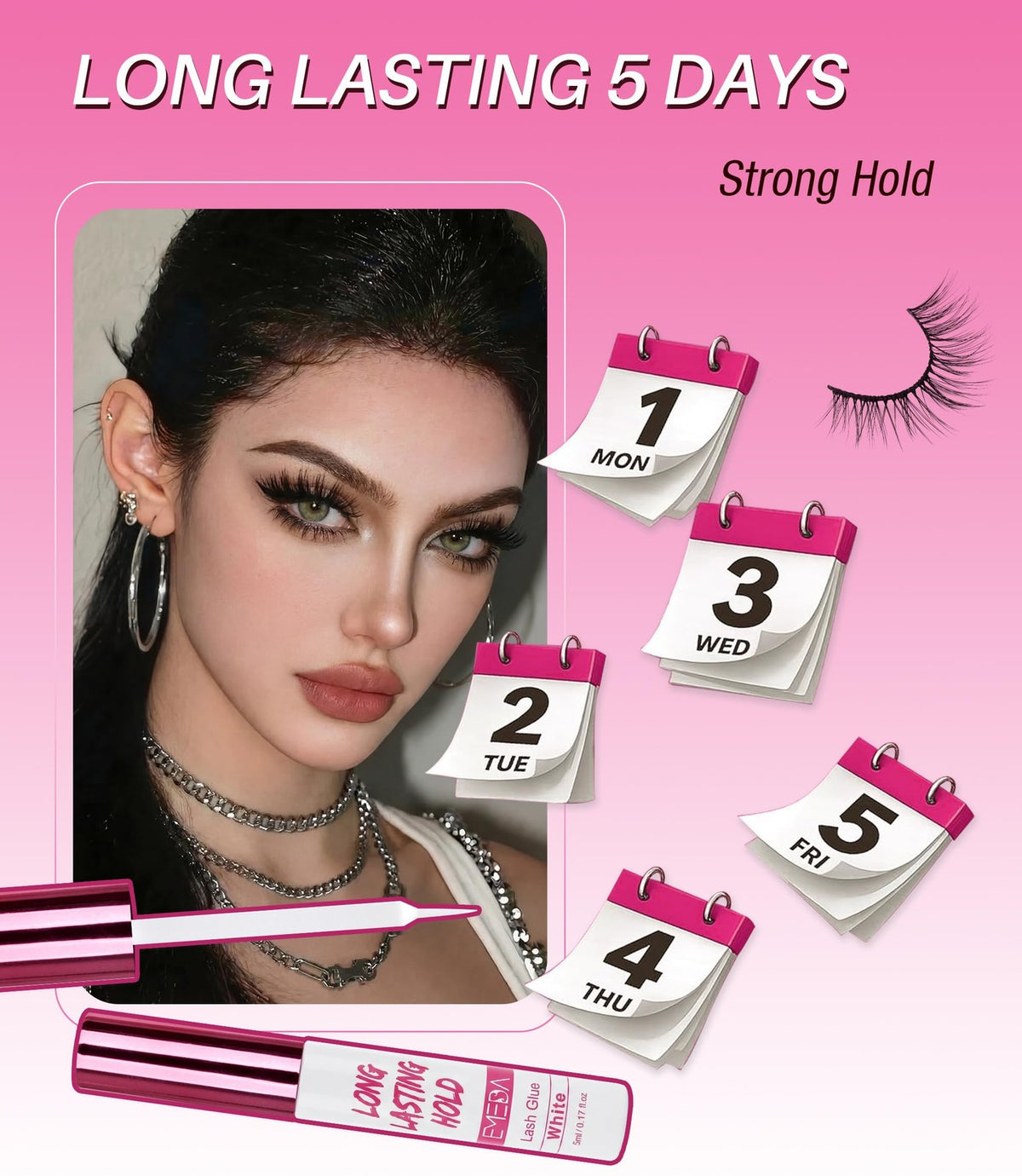 Strong Hold Waterproof Lash Glue - Hypoallergenic Eyelash Adhesive for 5 Day Wear