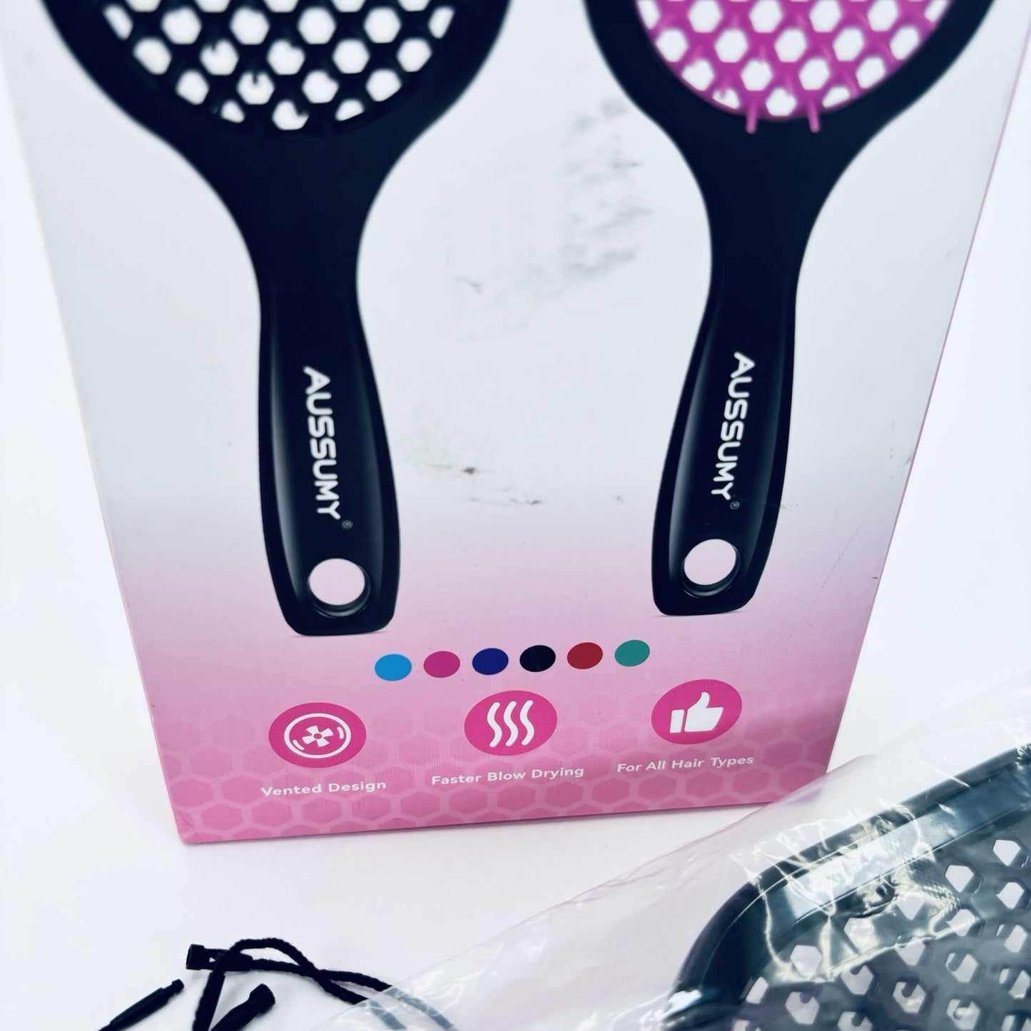 Vented Detangling Hair Brush Set for All Hair Types – Black & Pink