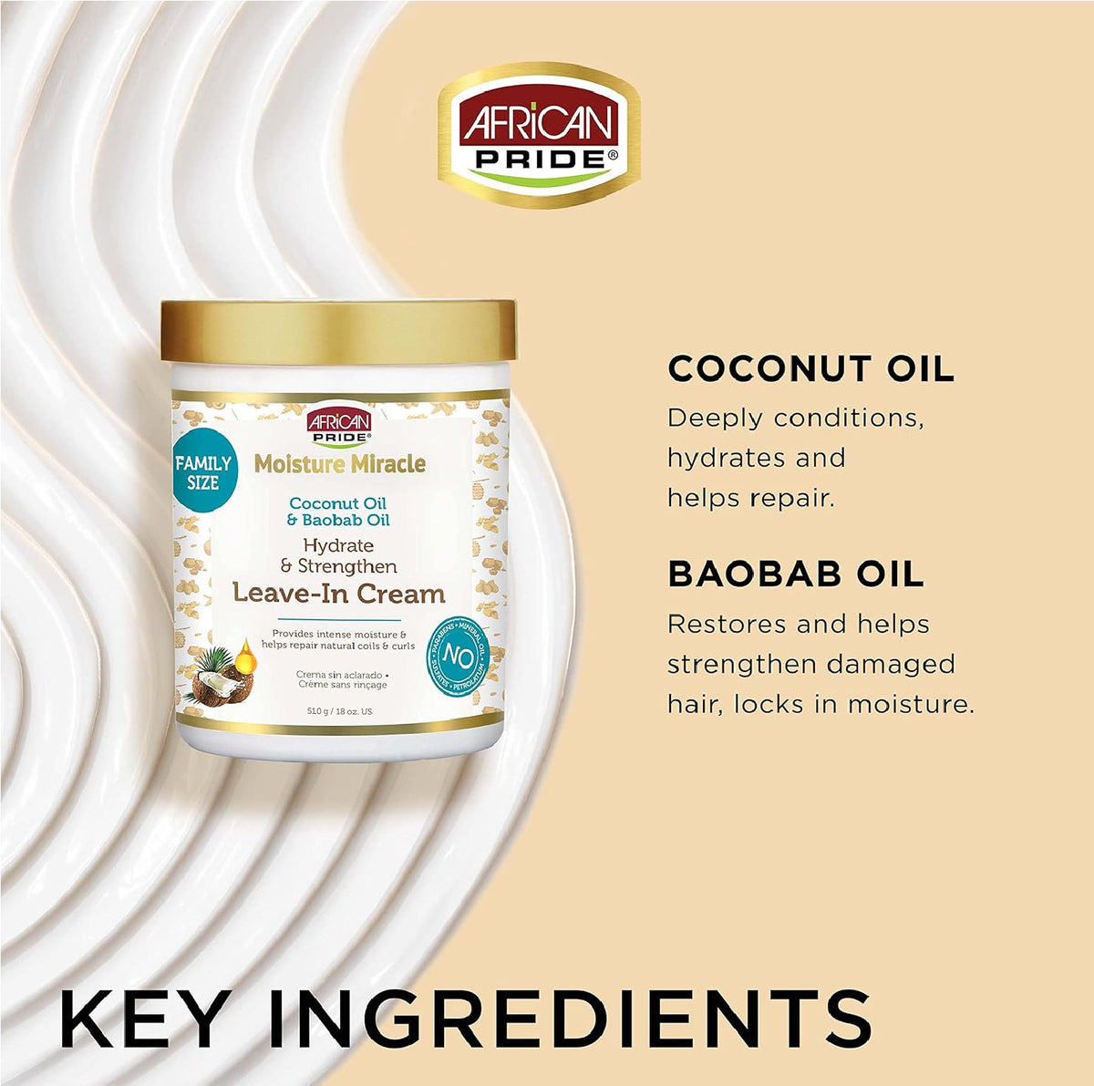 Moisture Miracle Coconut & Baobab Oil Leave-In Hair Cream for Curly Hair