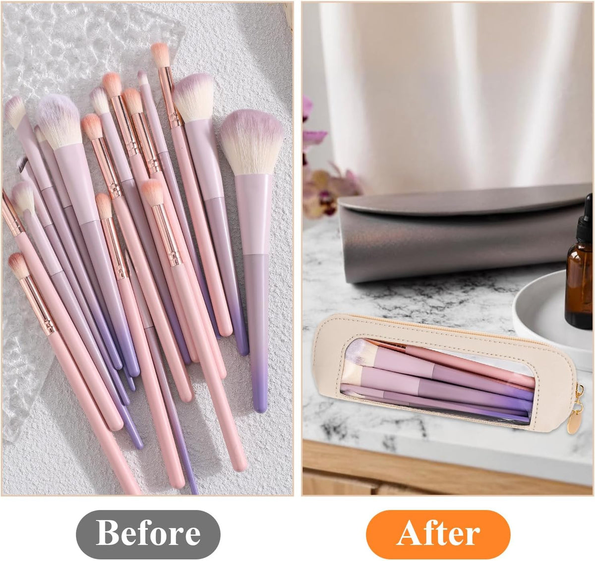 Small Clear Makeup Bag with PU Leather Travel Cosmetic Organizer