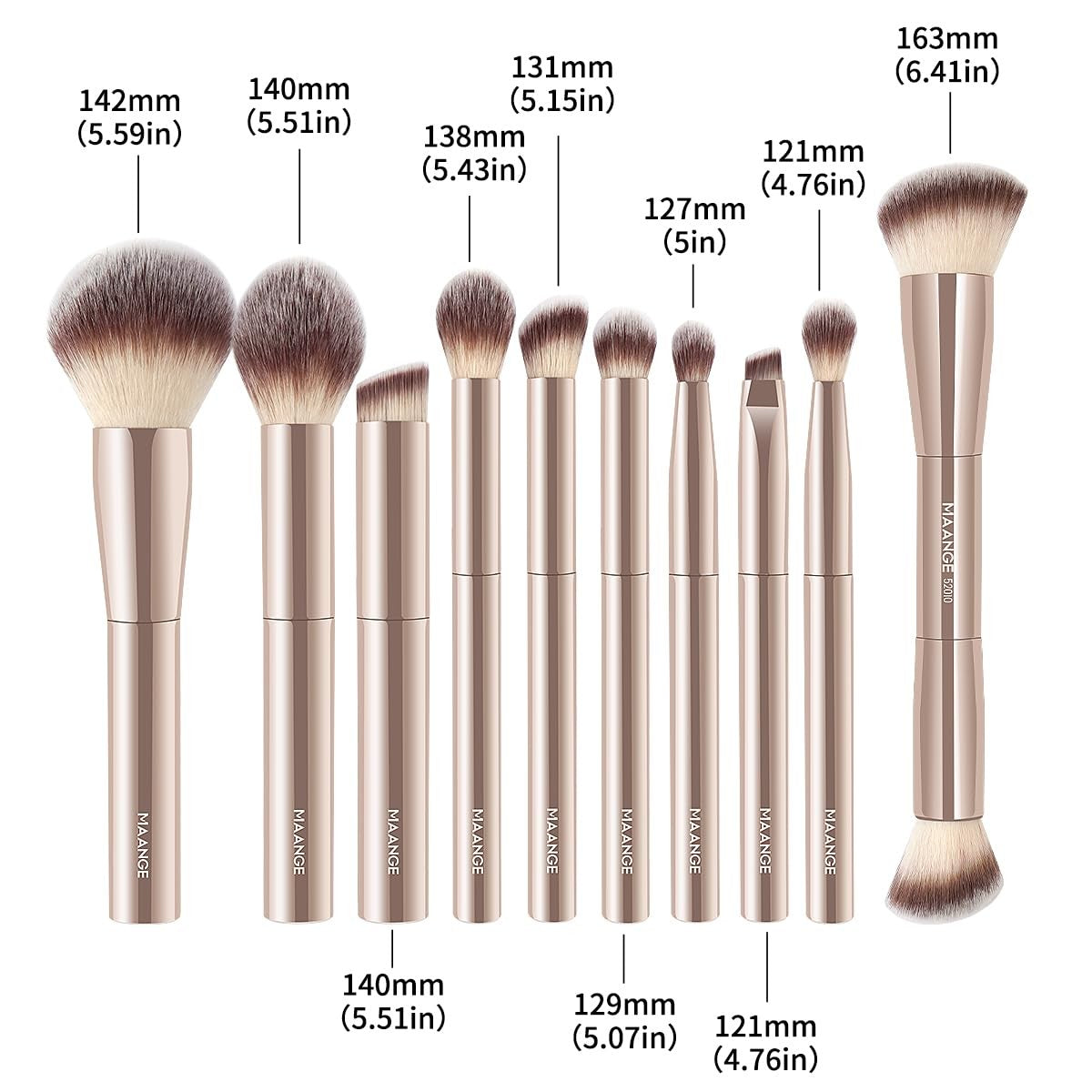 10-Piece Travel Makeup Brush Set with LED Mirror – Double-Ended Kabuki & Eye Brushes