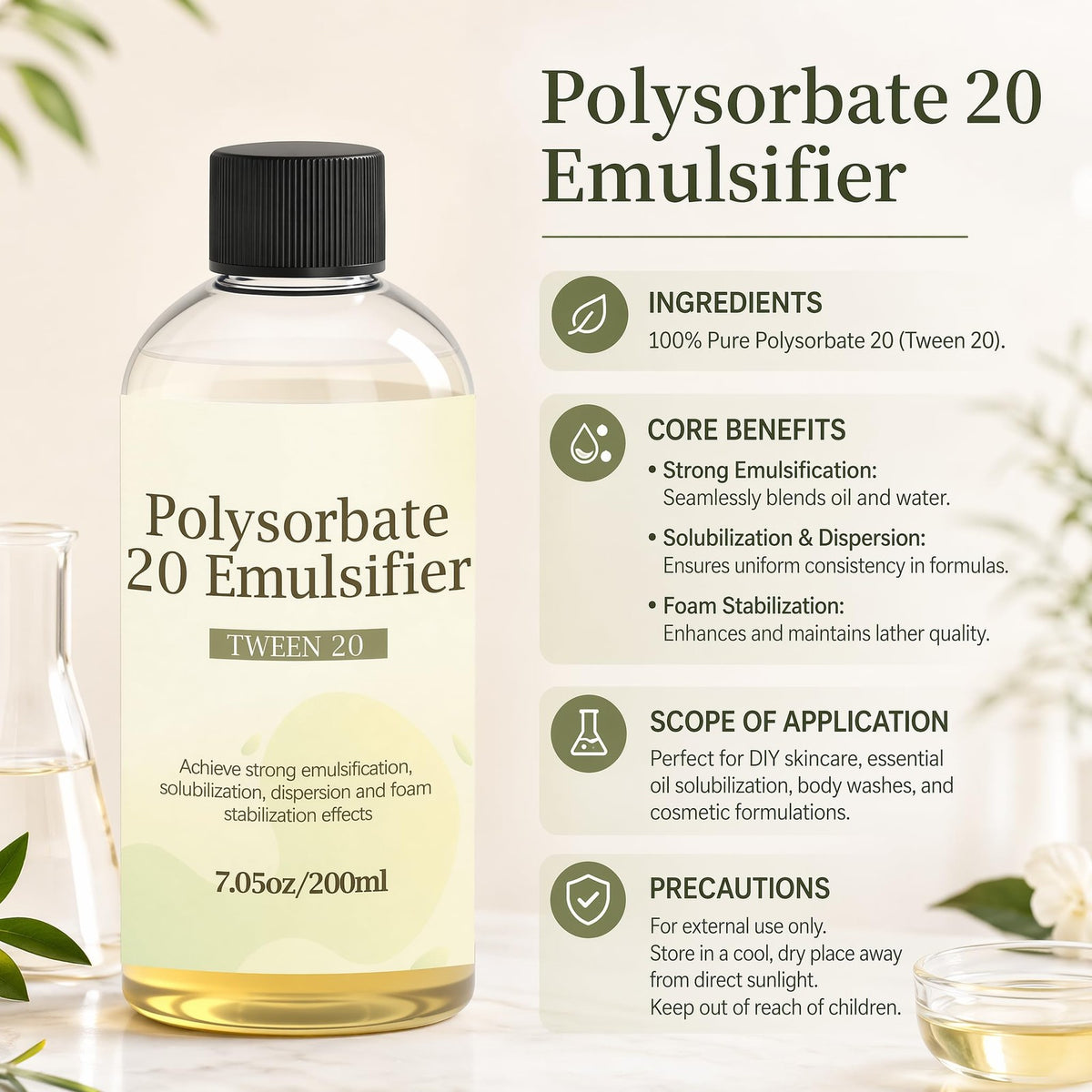 7.05 oz Polysorbate 20 Emulsifier for Skin Care - Fl (Pack of 1)