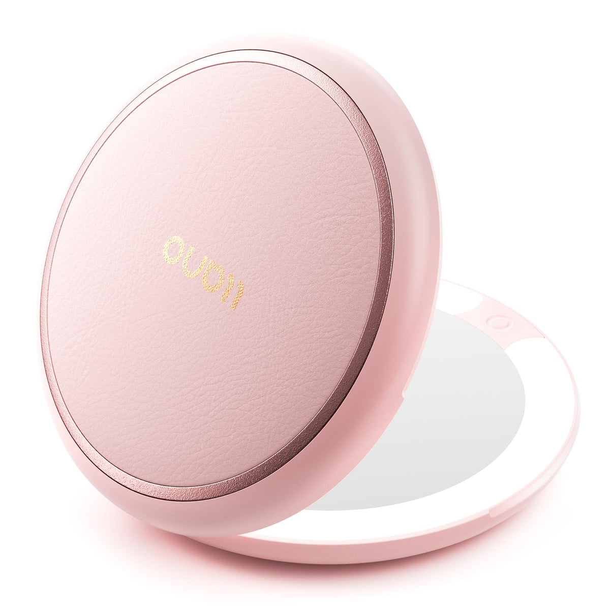 Lighted Travel Makeup Mirror with 1X/2X Magnification, Dimmable Compact Pink