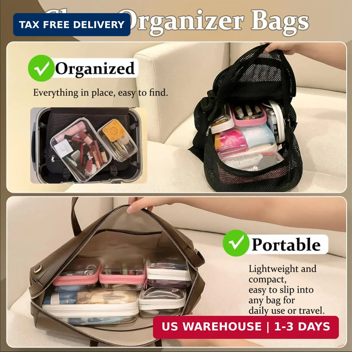 Hard Shell Clear Zipper Pouch Set - Travel Organizer & Cosmetic Storage