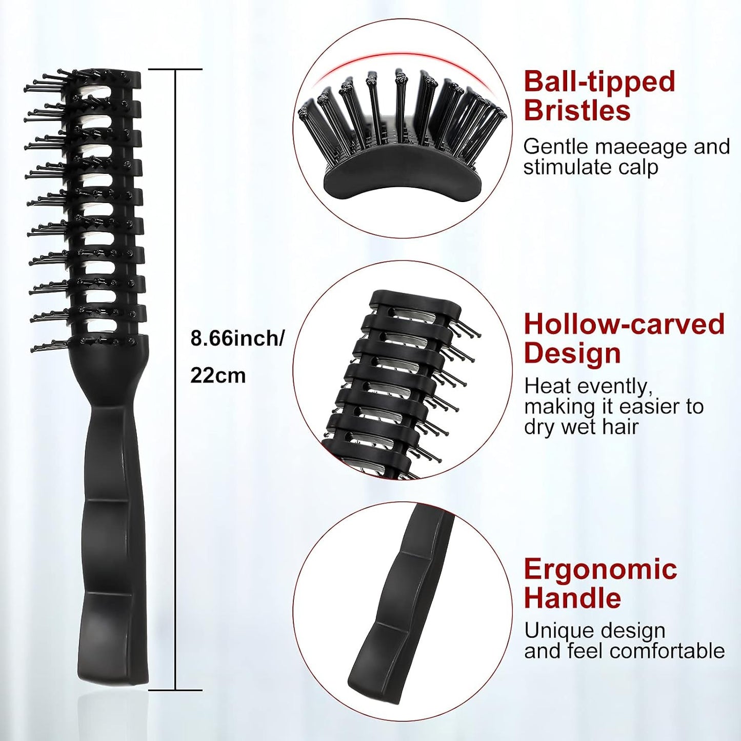 Vented Detangling Hair Brush Set - Anti-Static Curved Styling Brushes (8 Pieces)