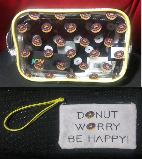Donut Theme Clear Zippered Makeup & Pencil Bag Set - Cute Utility Bags