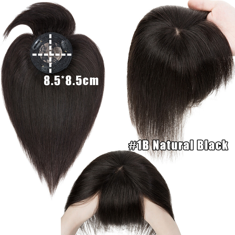Remy Human Hair Topper with Bangs - Clip-In Hairpiece for Thinning Hair
