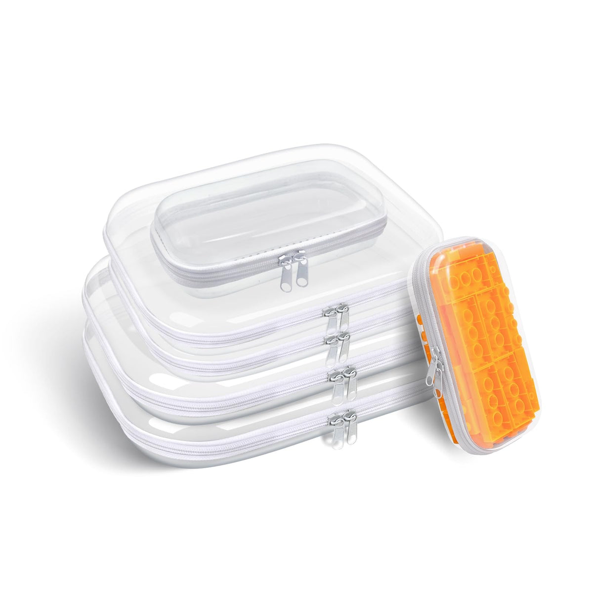 6 Pack Clear Hard Plastic Zipper Travel Organizer Cases with Double Zippers