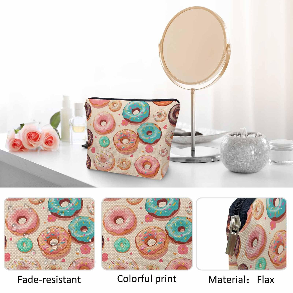 Donuts Cosmetic Bag - Colorful Makeup Pouch with Zipper for Travel