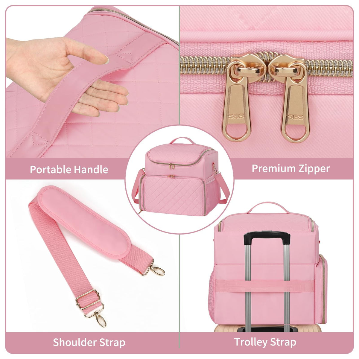 Light Pink Nail Polish Organizer Case with 86 Slots, Double Layer & Removable Pouches