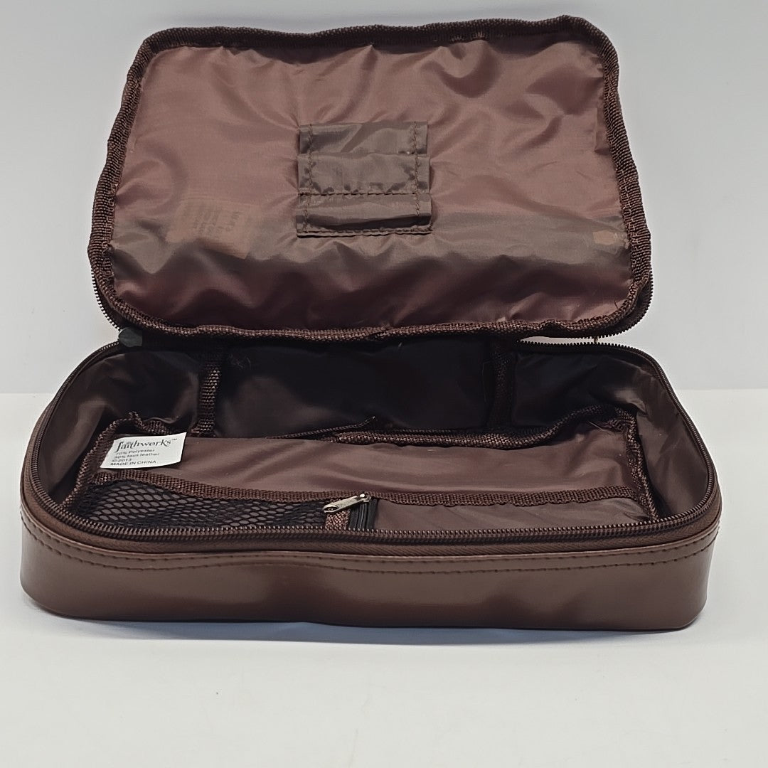Vegan Makeup & Toiletry Bag for Travel Paisley Brown Pink Zip Case