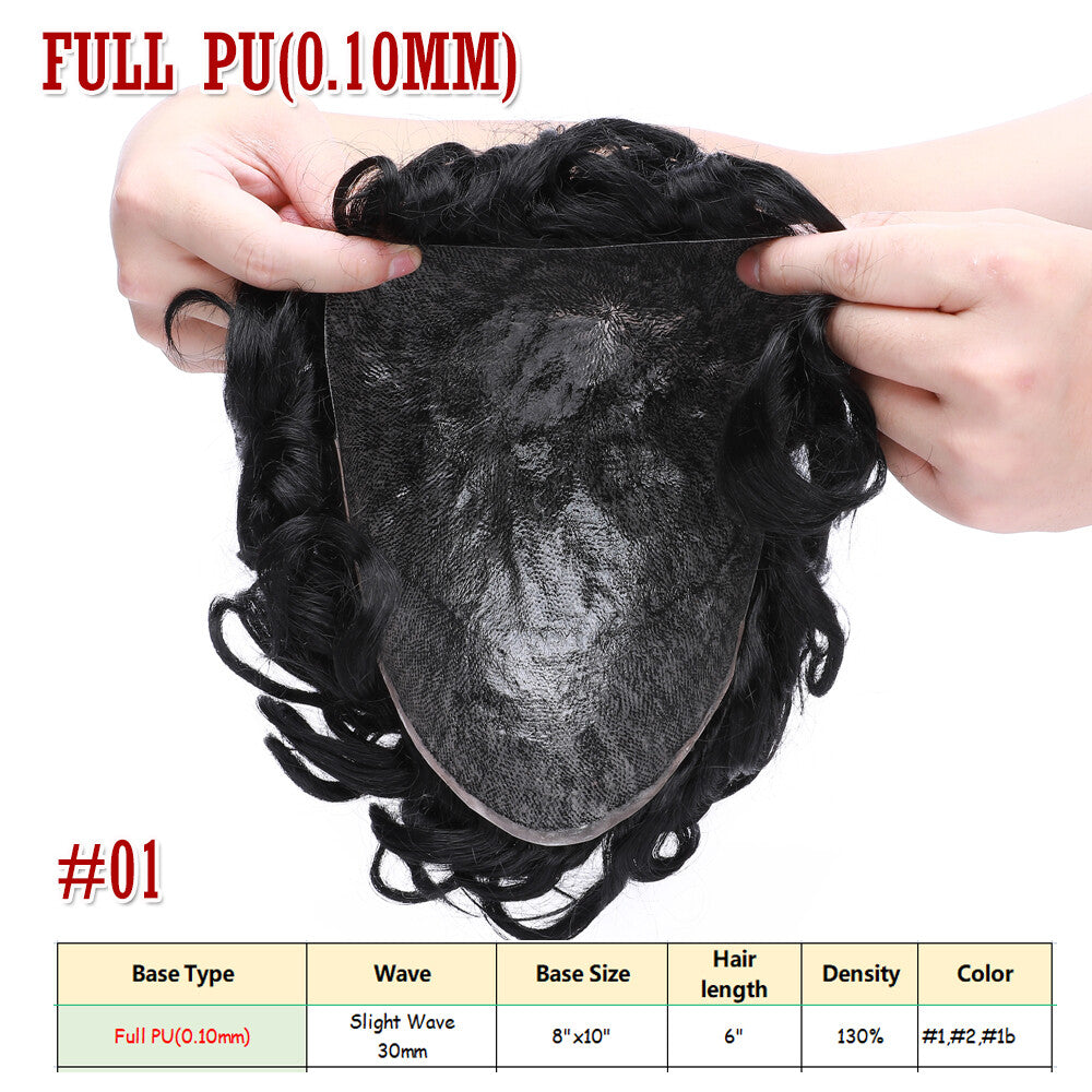 Men's Hair Replacement System Toupee Human Hair Skin V Loop - Natural-Looking Hairpiece