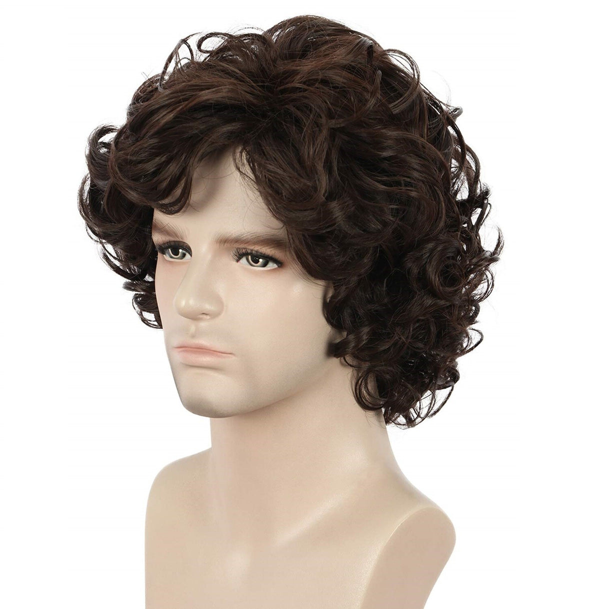 Men Short Curly Brown Wig Fluffy Synthetic Hair for Daily Wear