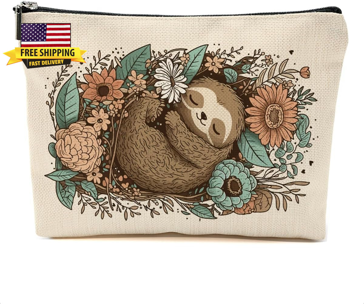 Cute Sloth Makeup Bag for Women and Girls Travel Cosmetic Organizer