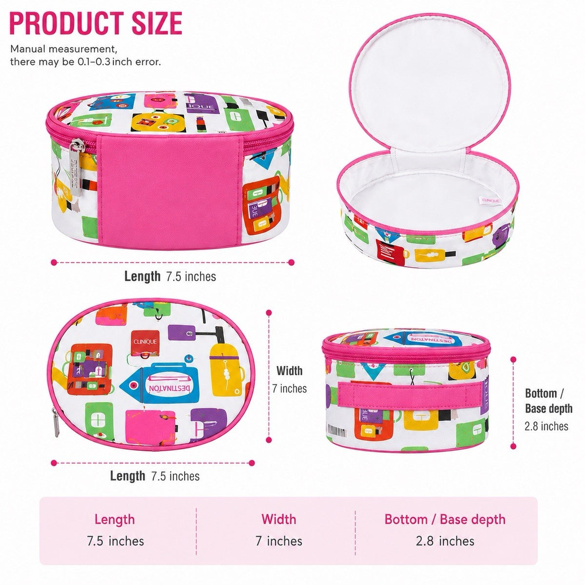 Travel Cosmetic Bag Organizer Set - Pink Trim, 2-Pack