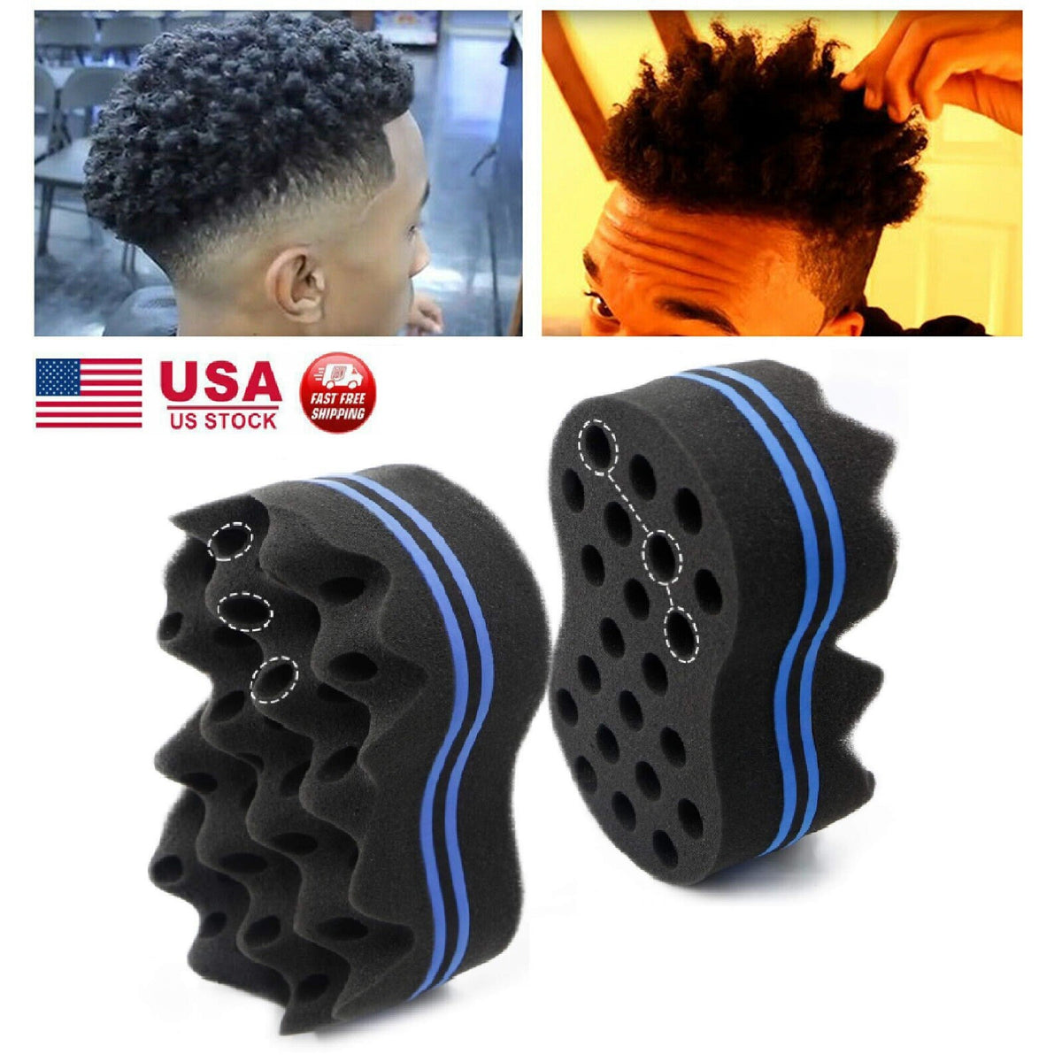 2PCS Hair Sponge Barber Twist Curl Brush Dreads Locking Afro Coil Comb
