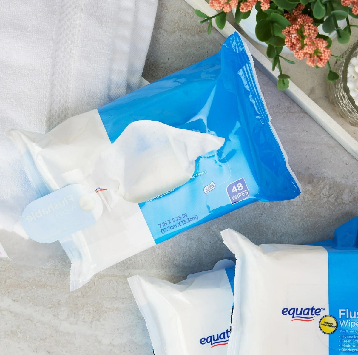 Flushable Wet Wipes with Fresh Scent - Hypoallergenic, 144 Count 3-Pack