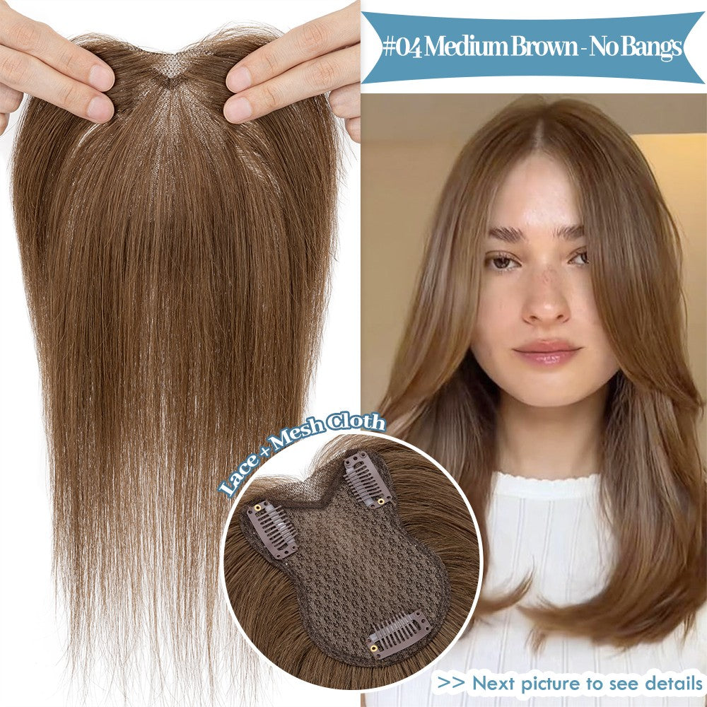 Clip-In Human Hair Extensions with Lace Base - Remy Hair Toppers, Full Head