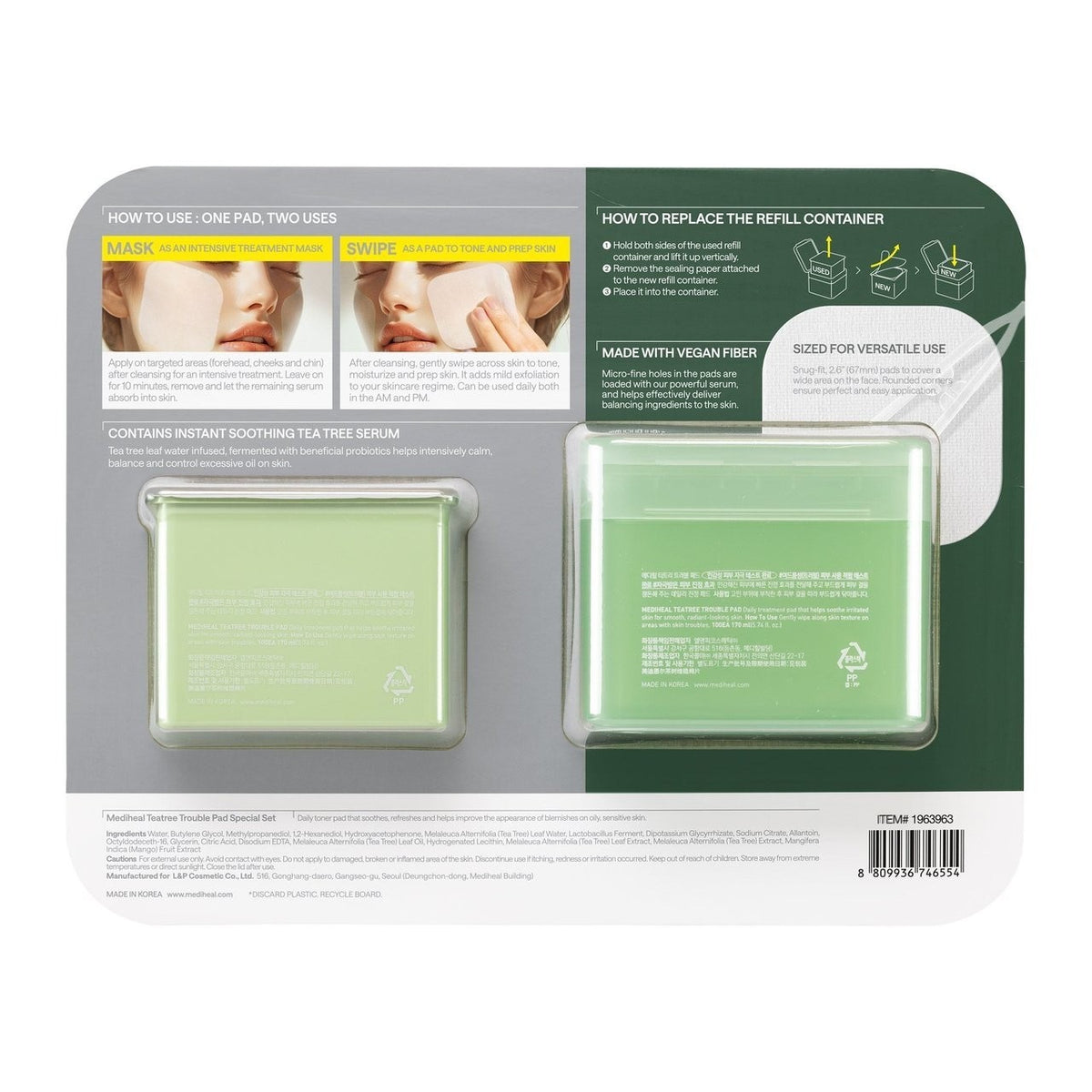 Mediheal Tea Tree Trouble Toner Pads - Calming Skin Care, 200 Pads