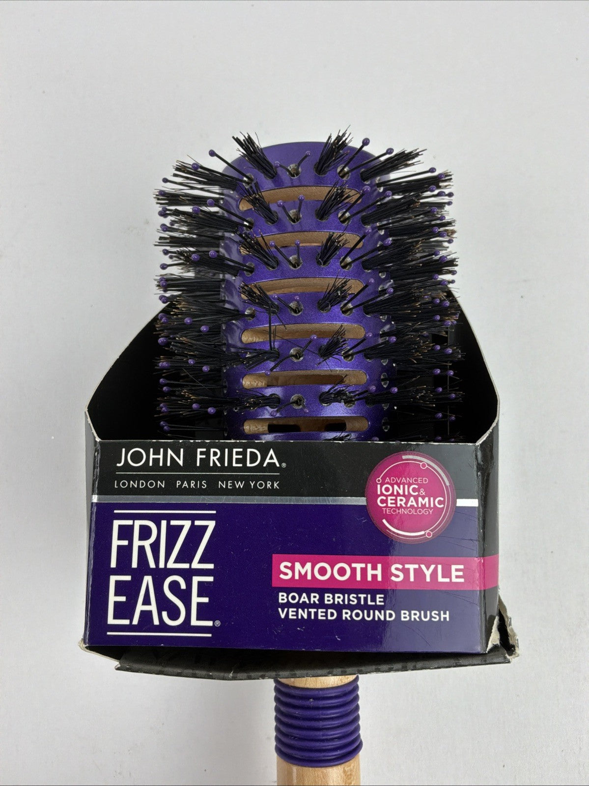 John Frieda Frizz Ease Round Boar Bristle Styling Brush - Vented, New